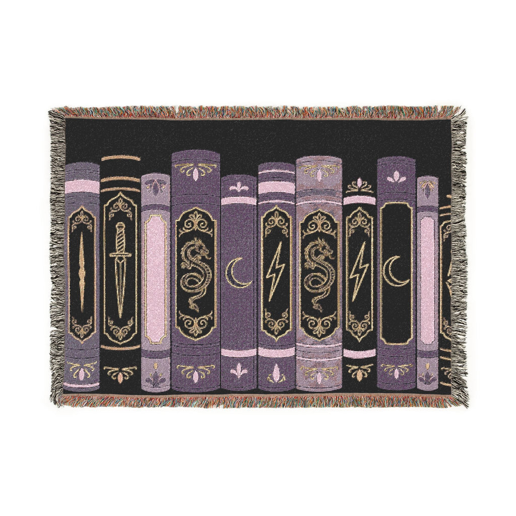 Book Lover Woven Throw Blanket — Vintage Leather Spine Library Design