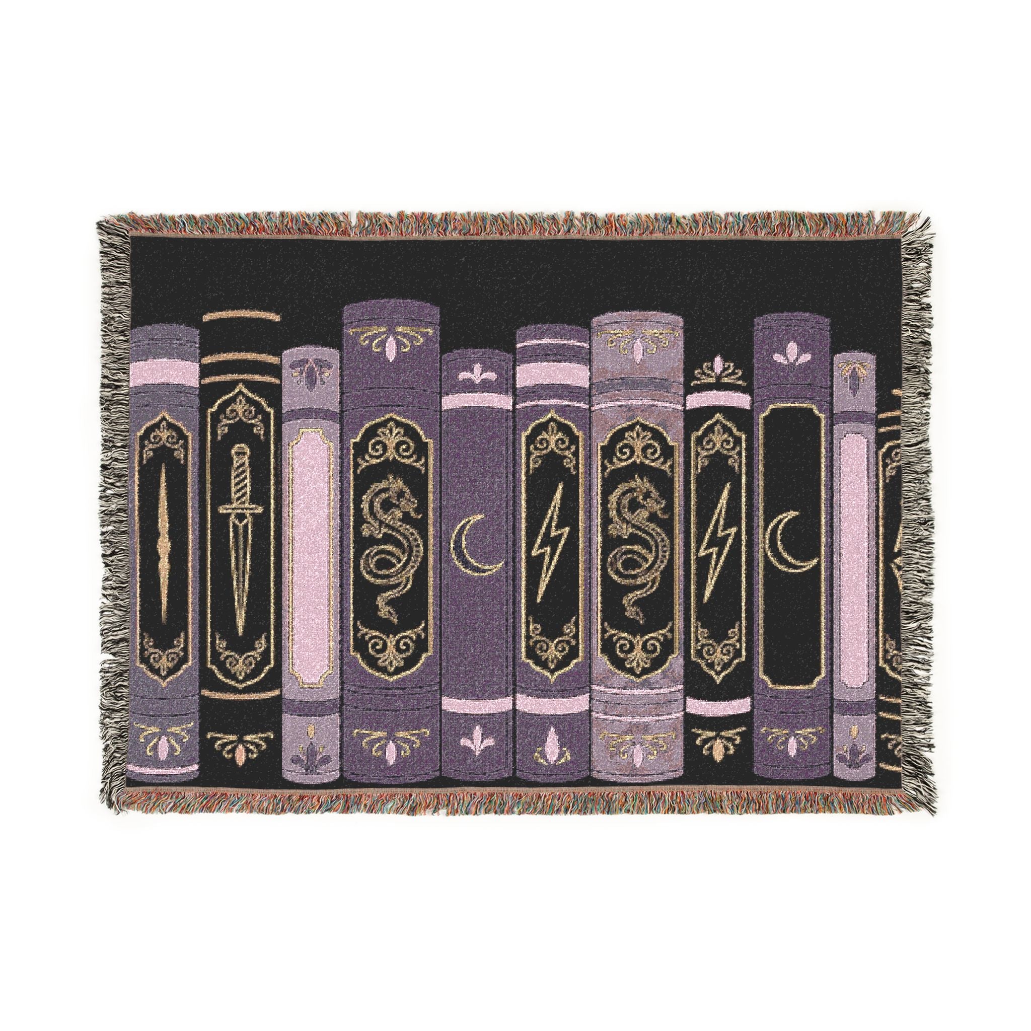Book Lover Woven Throw Blanket — Vintage Leather Spine Library Design
