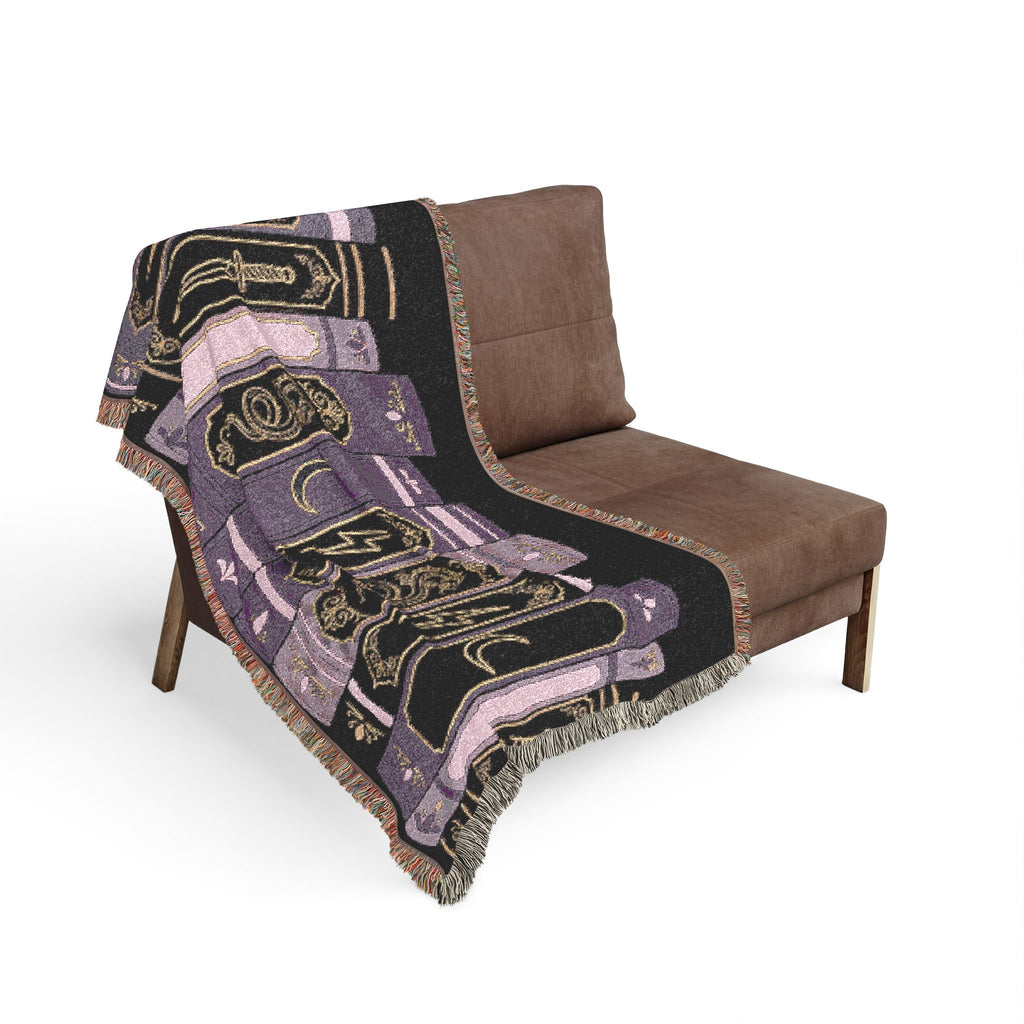 Book Lover Woven Throw Blanket — Vintage Leather Spine Library Design