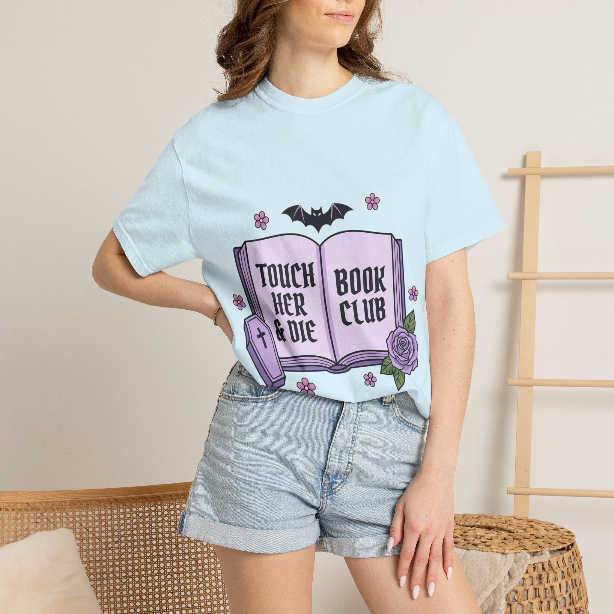 "Touch Her & Die" Gothic Reading Tee (Back: "Fictional Men Are Just Better")