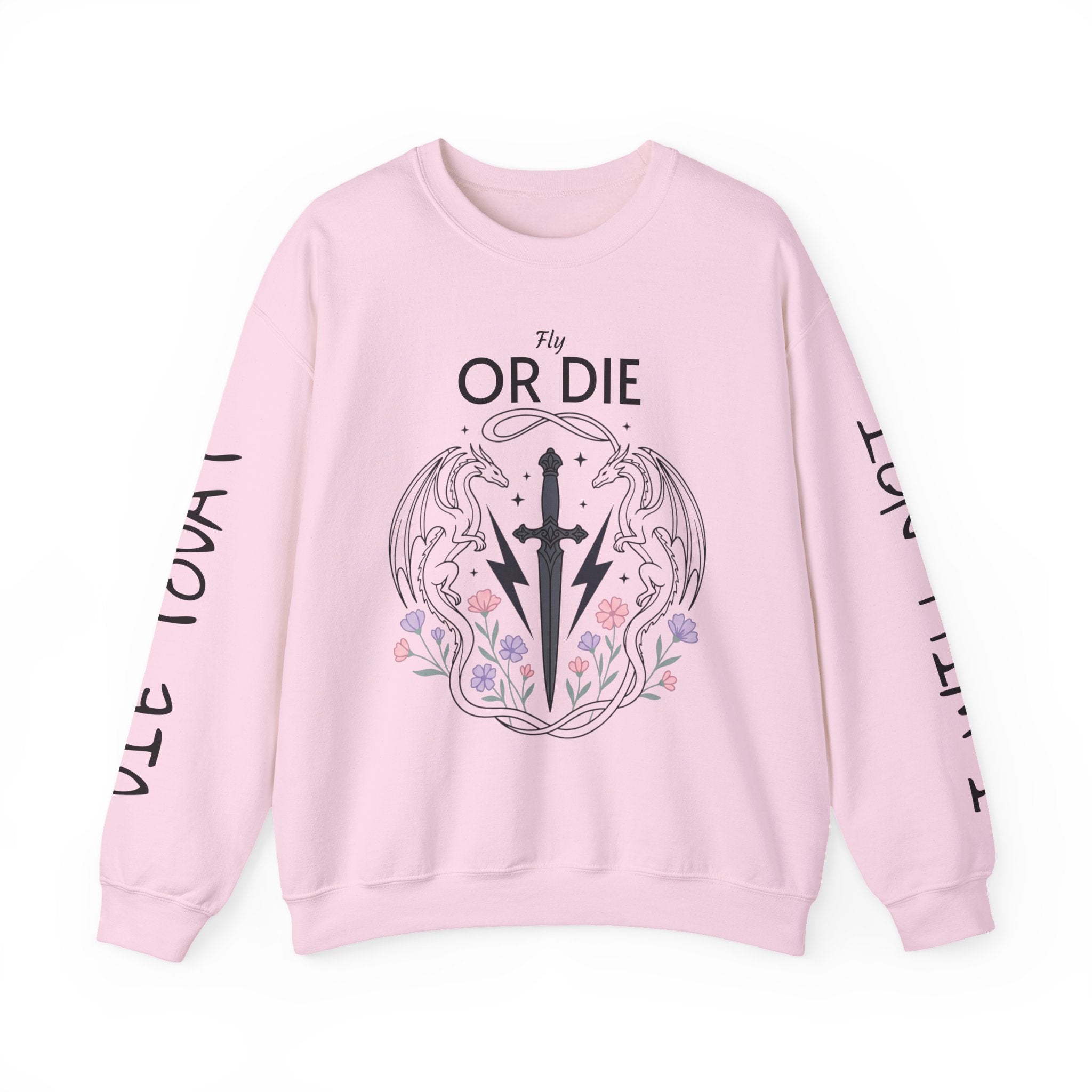 Fly or Die Crewneck Sweatshirt — Gothic Sword & Floral Heart Design