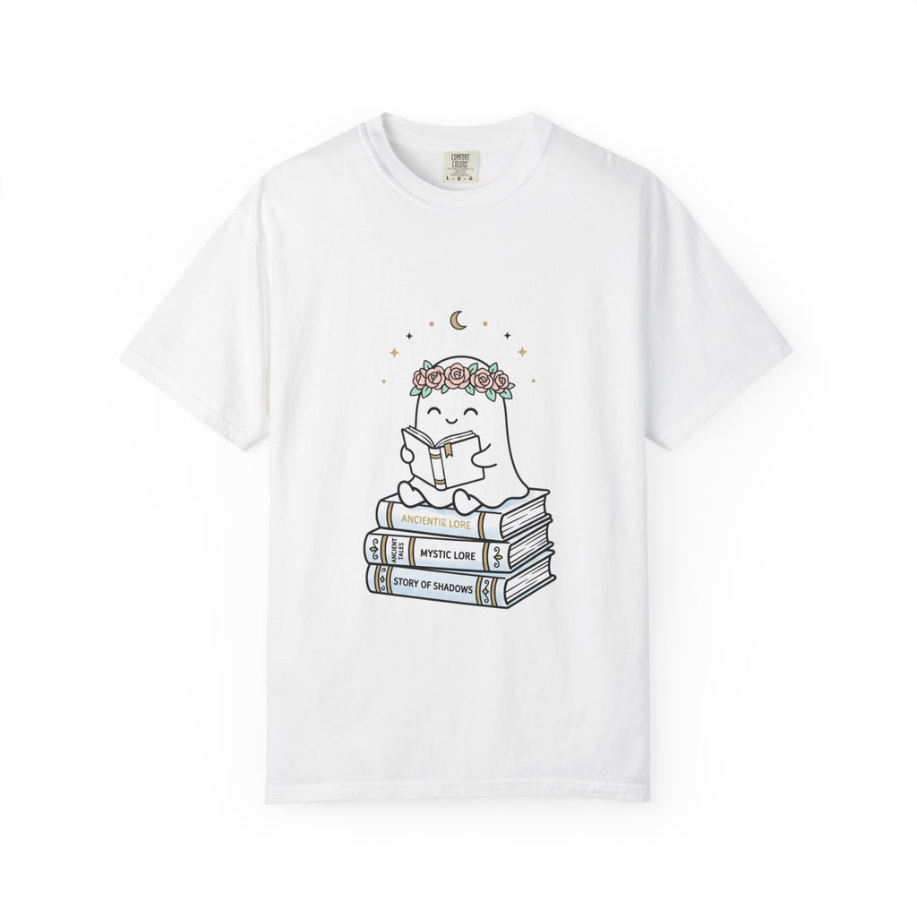 Reading Ghost with Flower Crown T-shirt | Cute Booklover Tee
