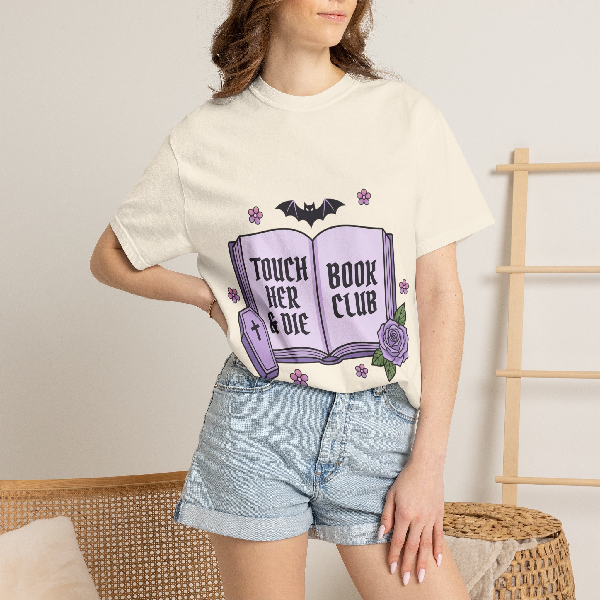"Touch Her & Die" Gothic Reading Tee (Back: "Fictional Men Are Just Better")