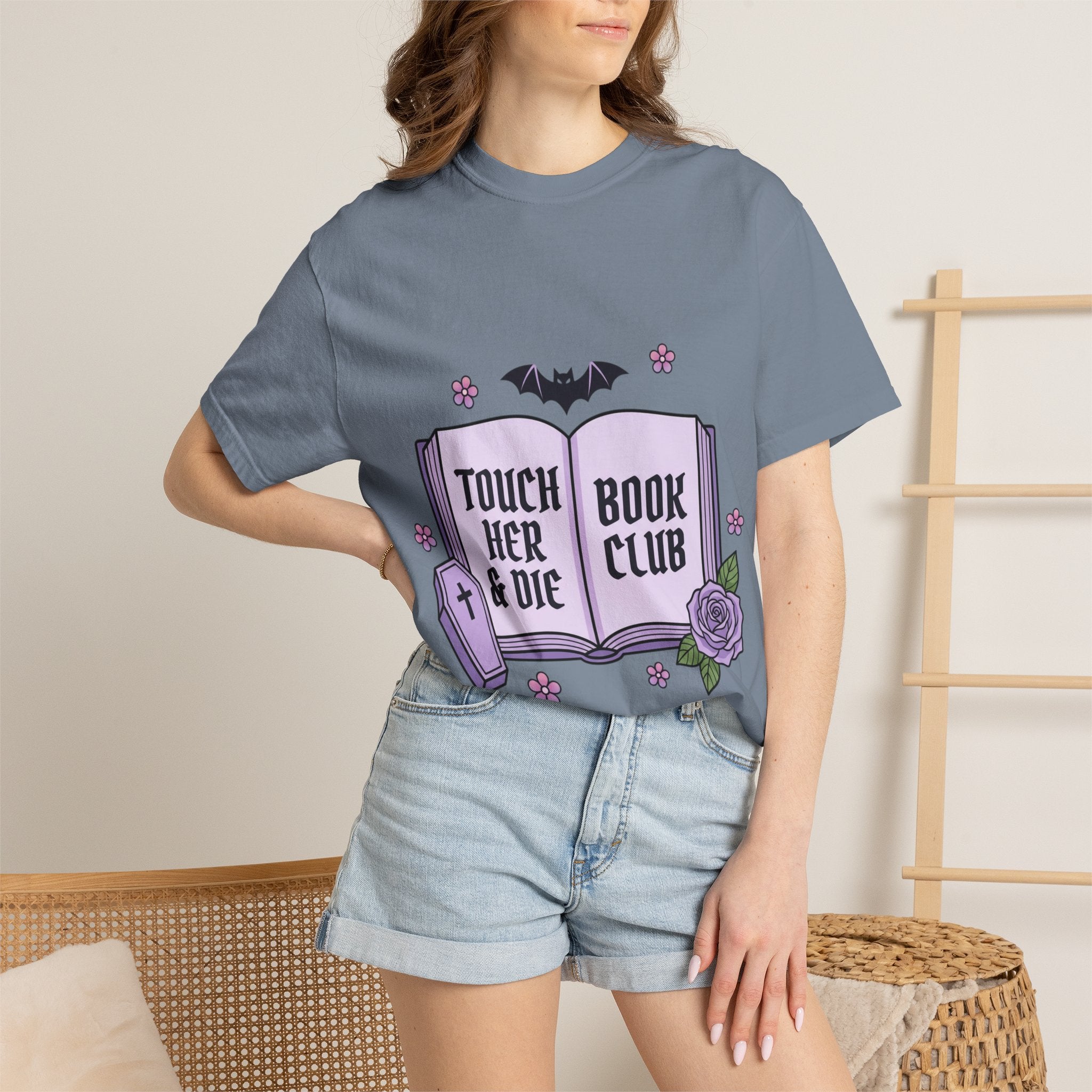 "Touch Her & Die" Gothic Reading Tee (Back: "Fictional Men Are Just Better")