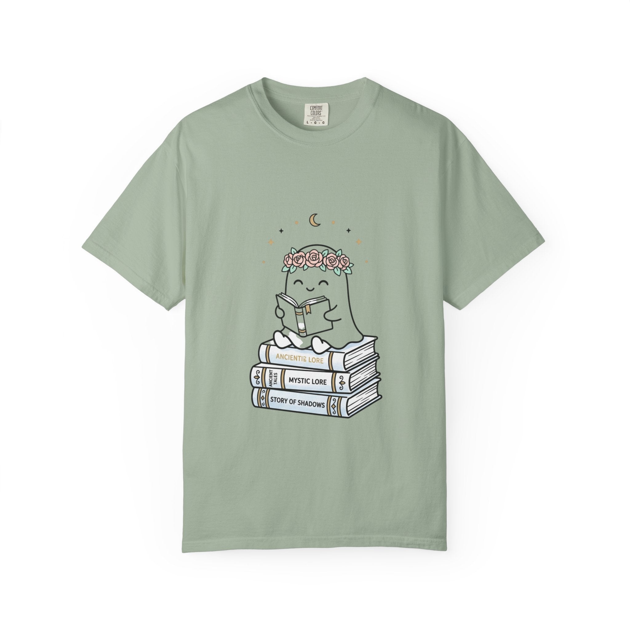 Reading Ghost with Flower Crown T-shirt | Cute Booklover Tee