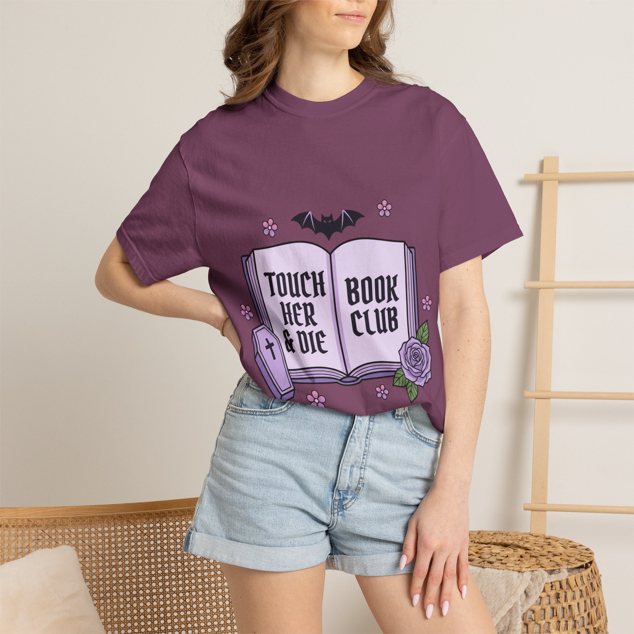 "Touch Her & Die" Gothic Reading Tee (Back: "Fictional Men Are Just Better")