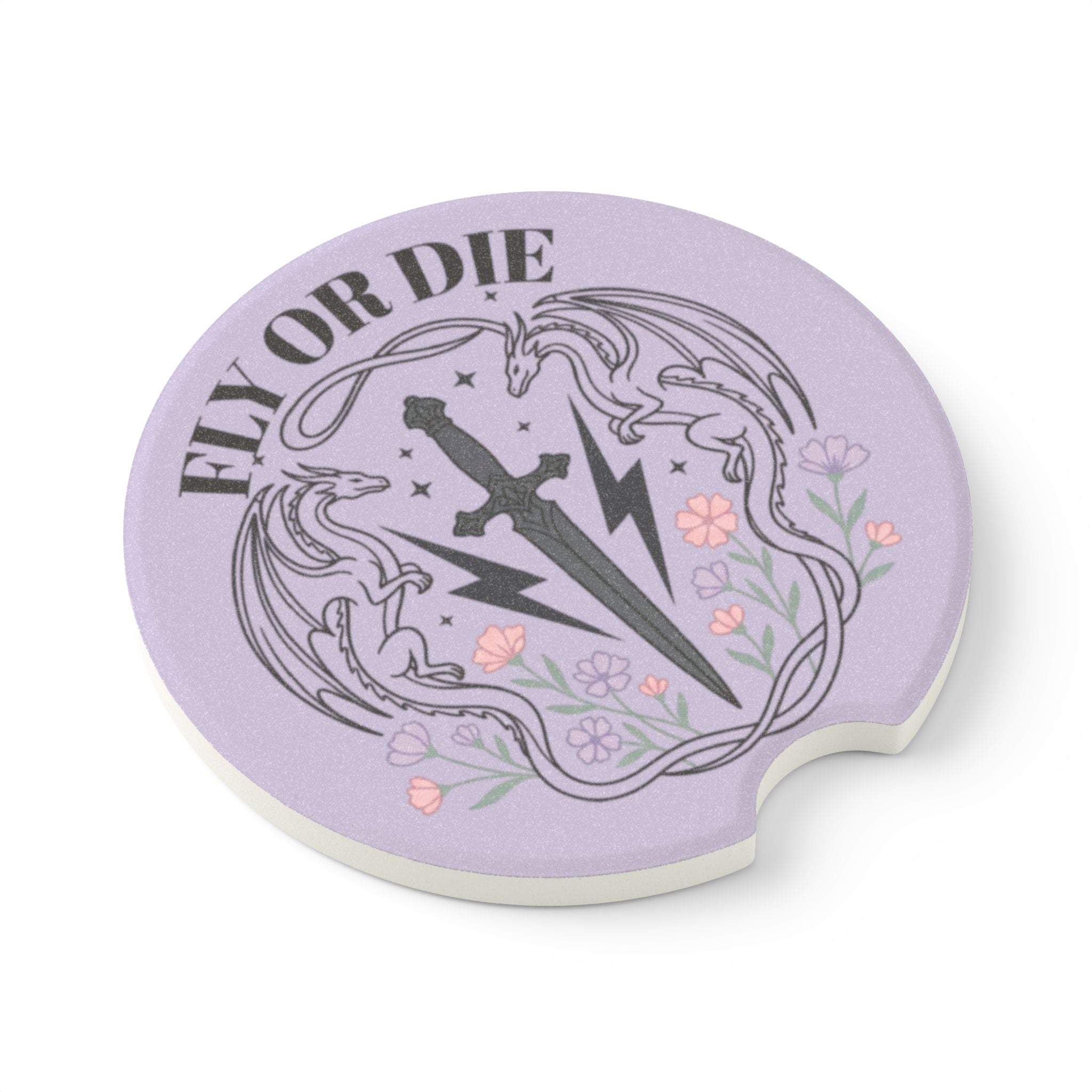 Lavender "Fly or Die" Soapstone Car Coaster - Dragon & Dagger Air Freshener Insert