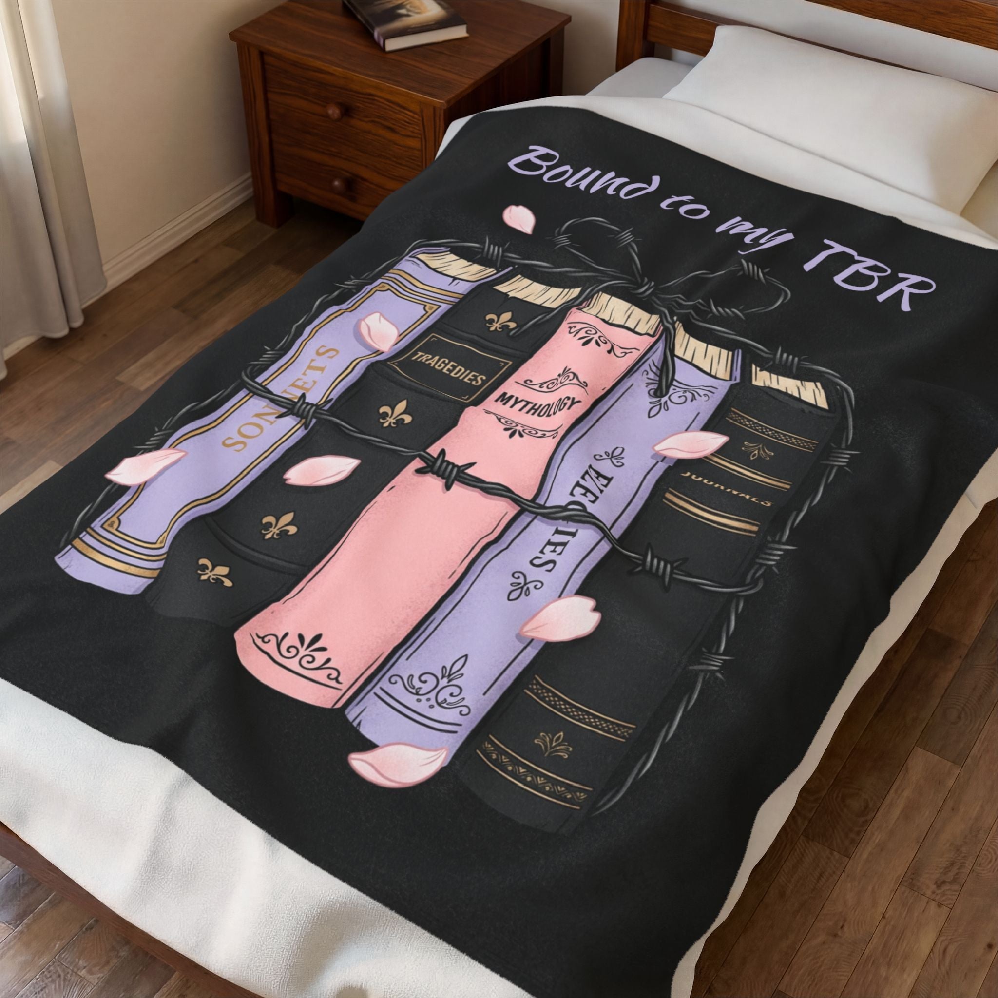 Velveteen Plush Blanket — "Bound to My TBR" Booklover Throw