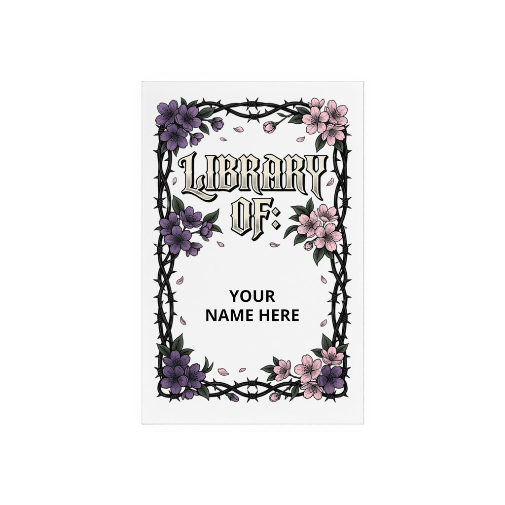Personalized Gothic Library Acrylic Sign with Wooden Stand – "From the Library of: [Name]"