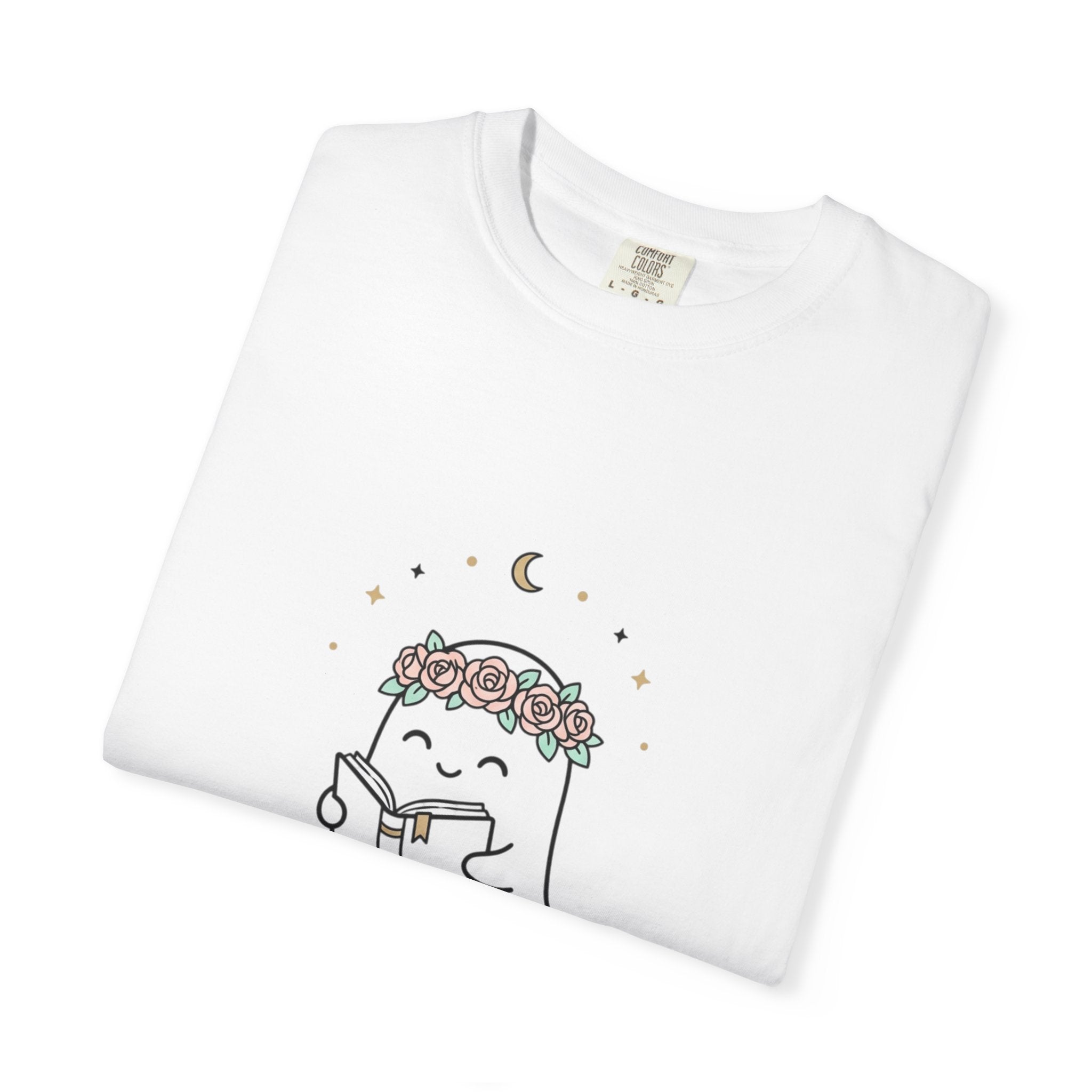 Reading Ghost with Flower Crown T-shirt | Cute Booklover Tee