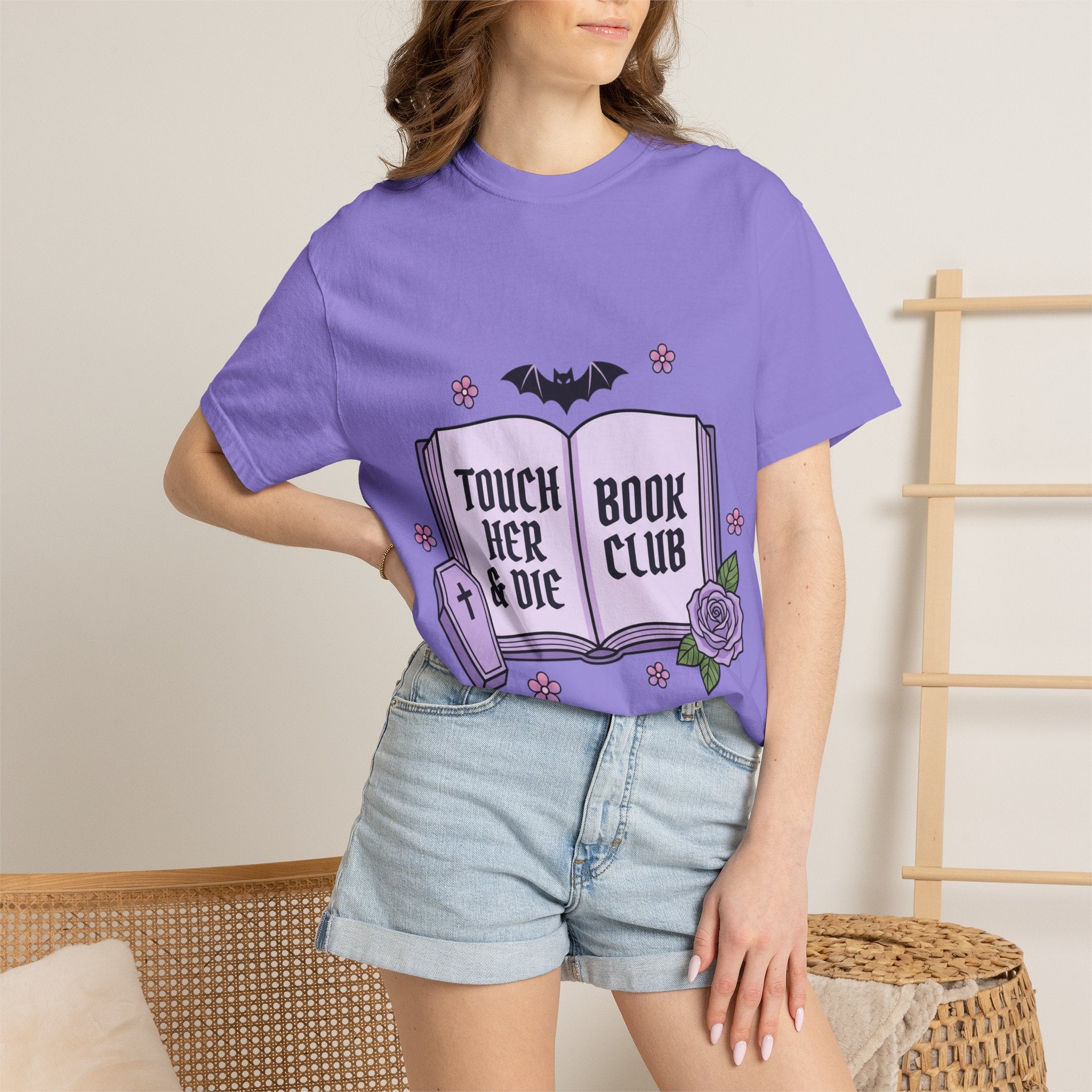 "Touch Her & Die" Gothic Reading Tee (Back: "Fictional Men Are Just Better")