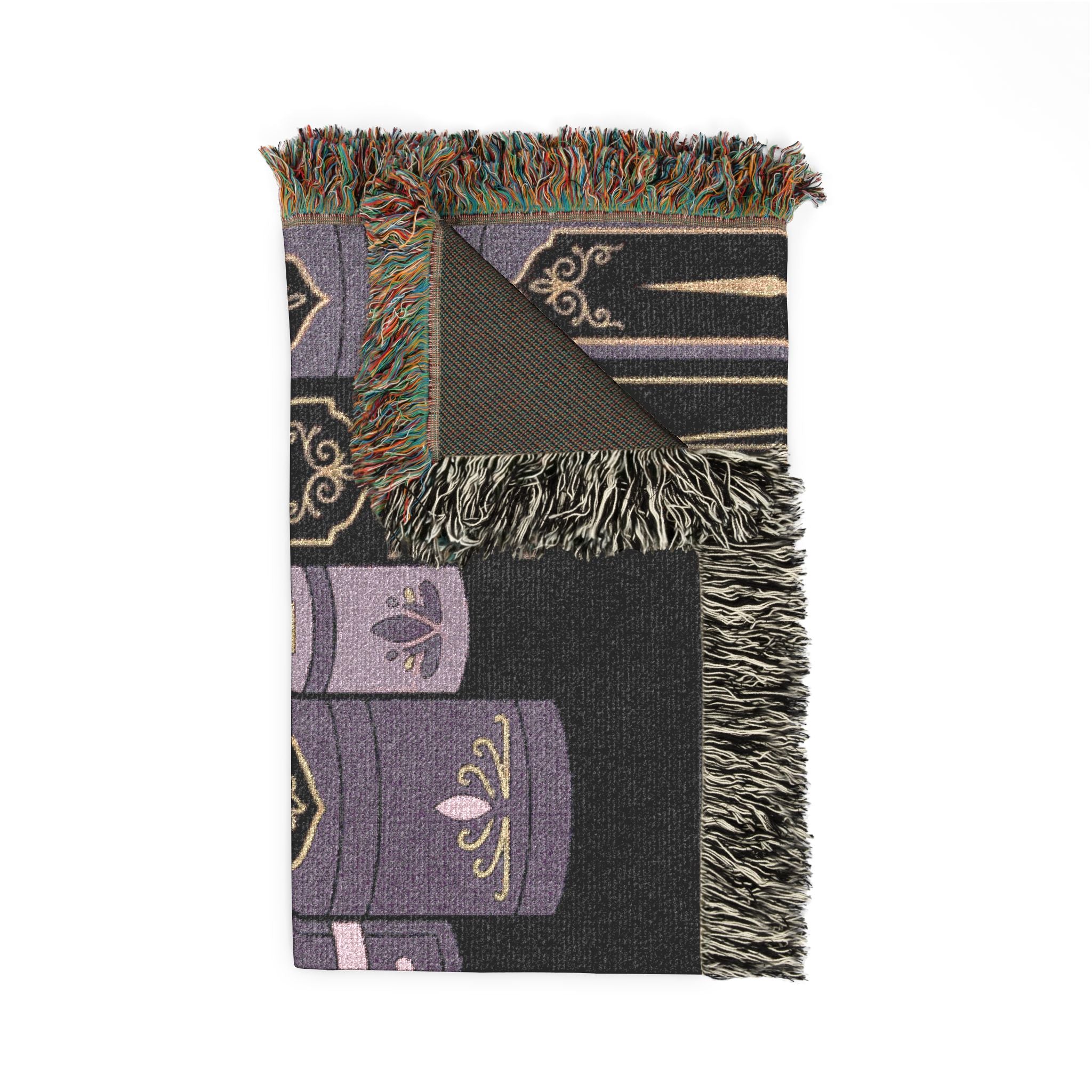 Book Lover Woven Throw Blanket — Vintage Leather Spine Library Design