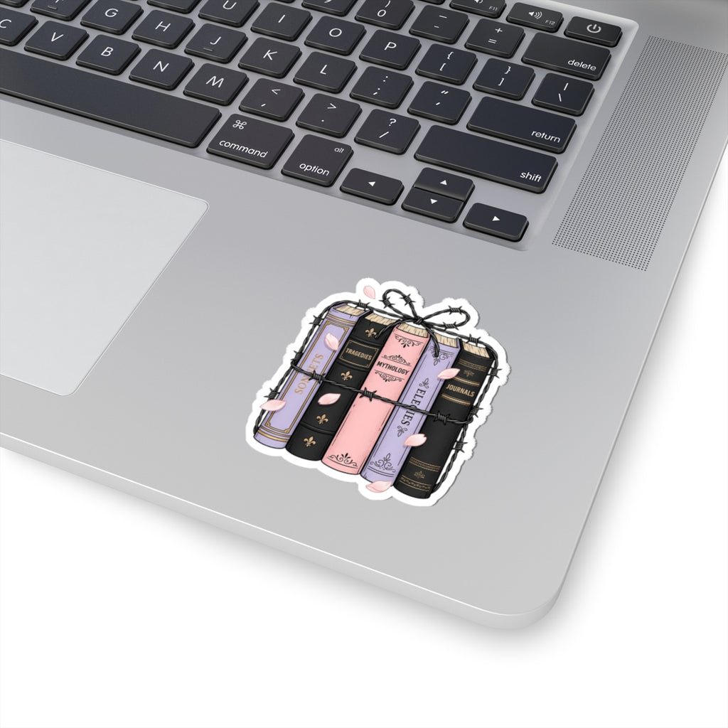 Pastel Gothic Book Stack Kiss-Cut Sticker — Vintage Library Aesthetic