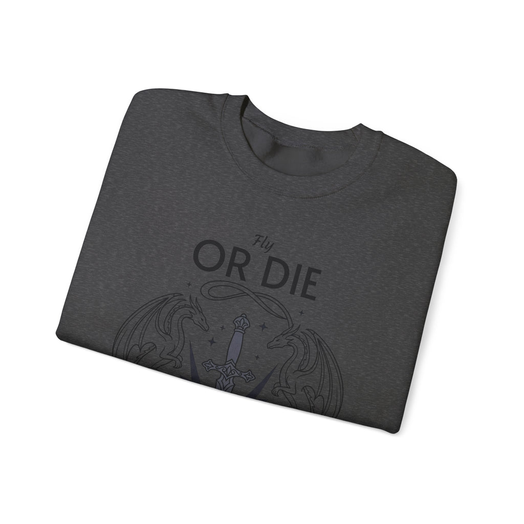 Fly or Die Crewneck Sweatshirt — Gothic Sword & Floral Heart Design