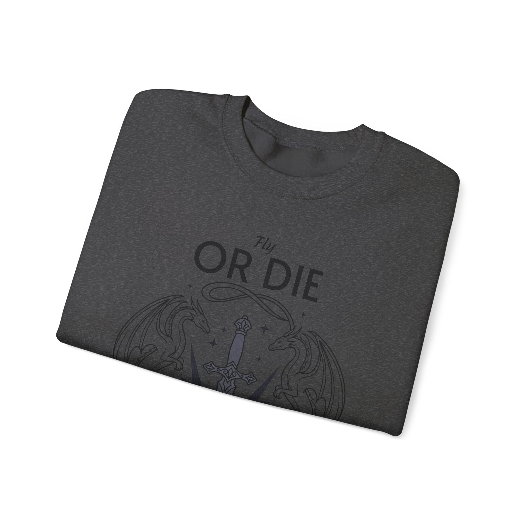 Fly or Die Crewneck Sweatshirt — Gothic Sword & Floral Heart Design