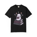 Ghost Reader T-Shirt — Cute Bookish Ghost Sitting on Stacked Books