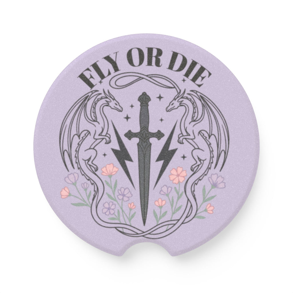 Lavender "Fly or Die" Soapstone Car Coaster - Dragon & Dagger Air Freshener Insert