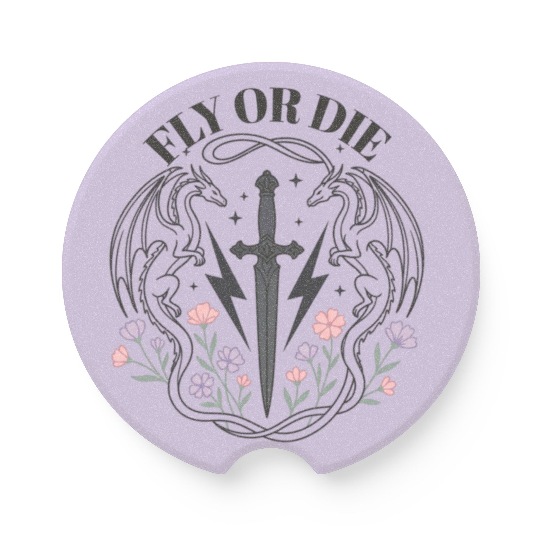 Lavender "Fly or Die" Soapstone Car Coaster - Dragon & Dagger Air Freshener Insert