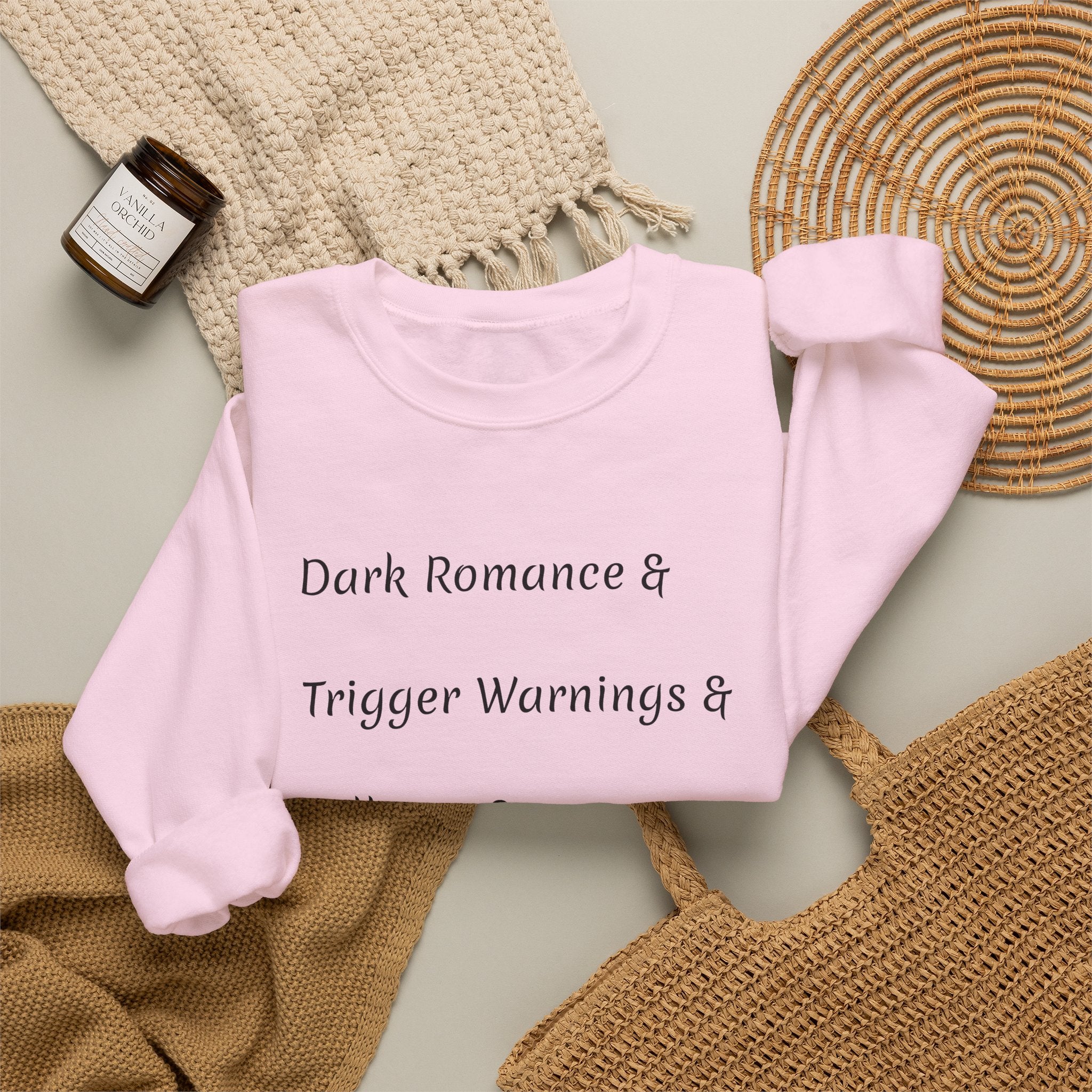 Crewneck Sweatshirt — 'Dark Romance & Trigger Warnings & Villains & Kidnapping & Reverse Harem' Minimal Text Design