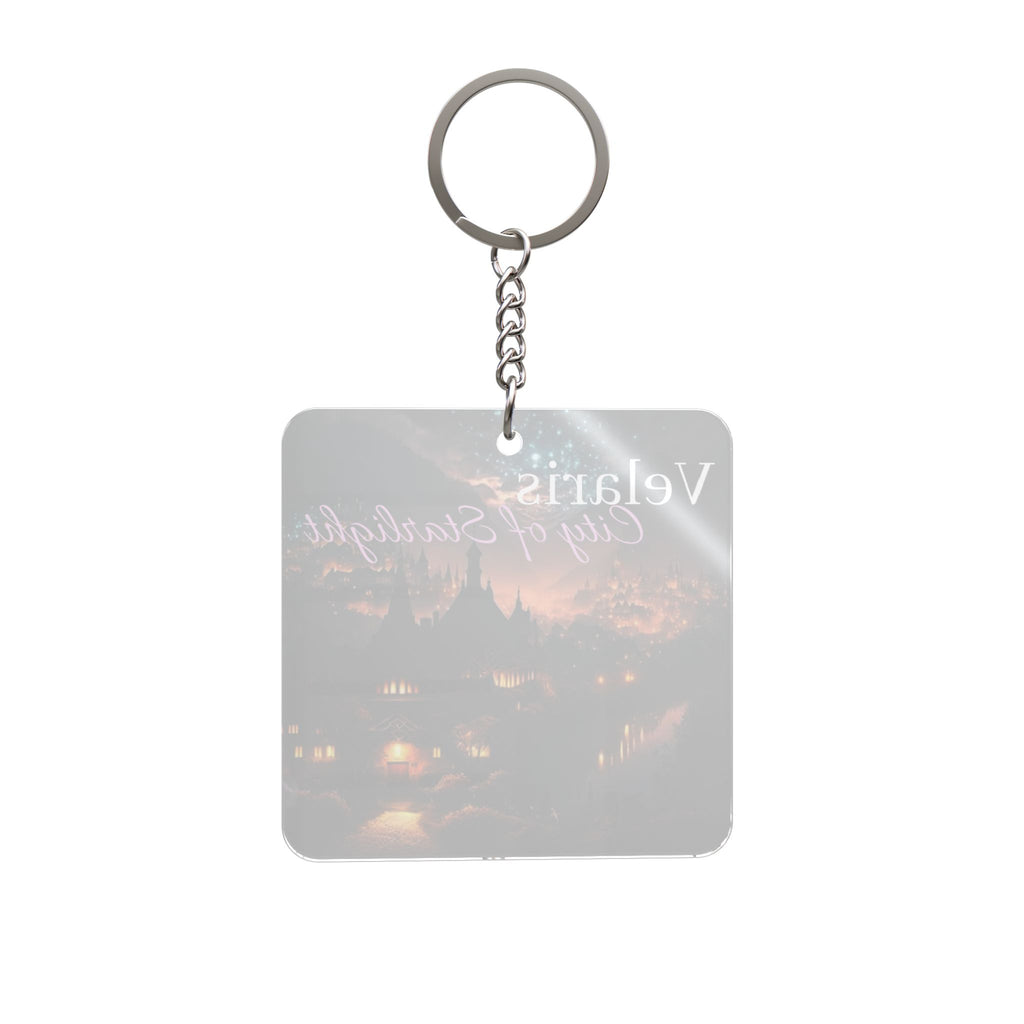Velaris City of Starlight Square Keychain — Fantasy Nightscape Keyring