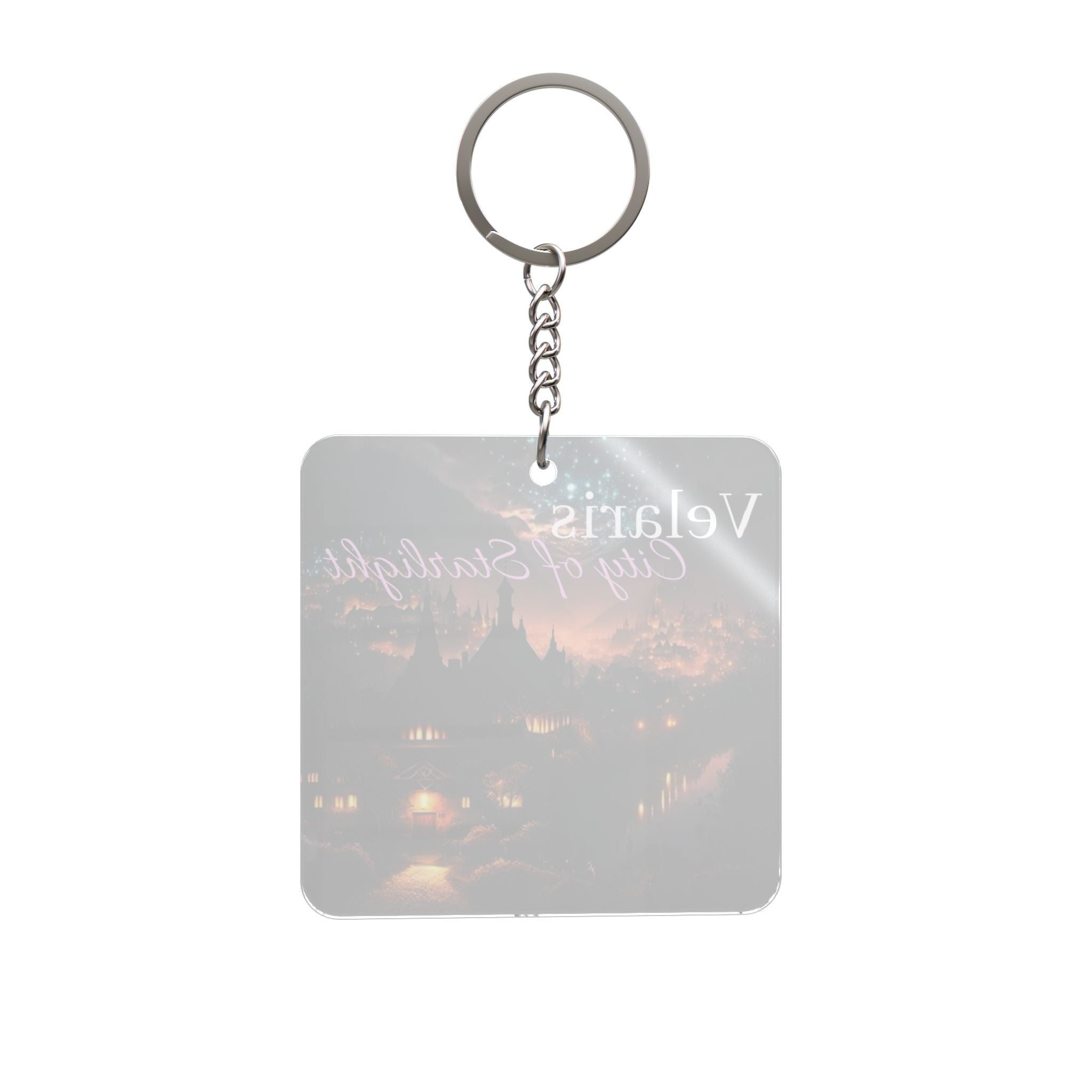 Velaris City of Starlight Square Keychain — Fantasy Nightscape Keyring