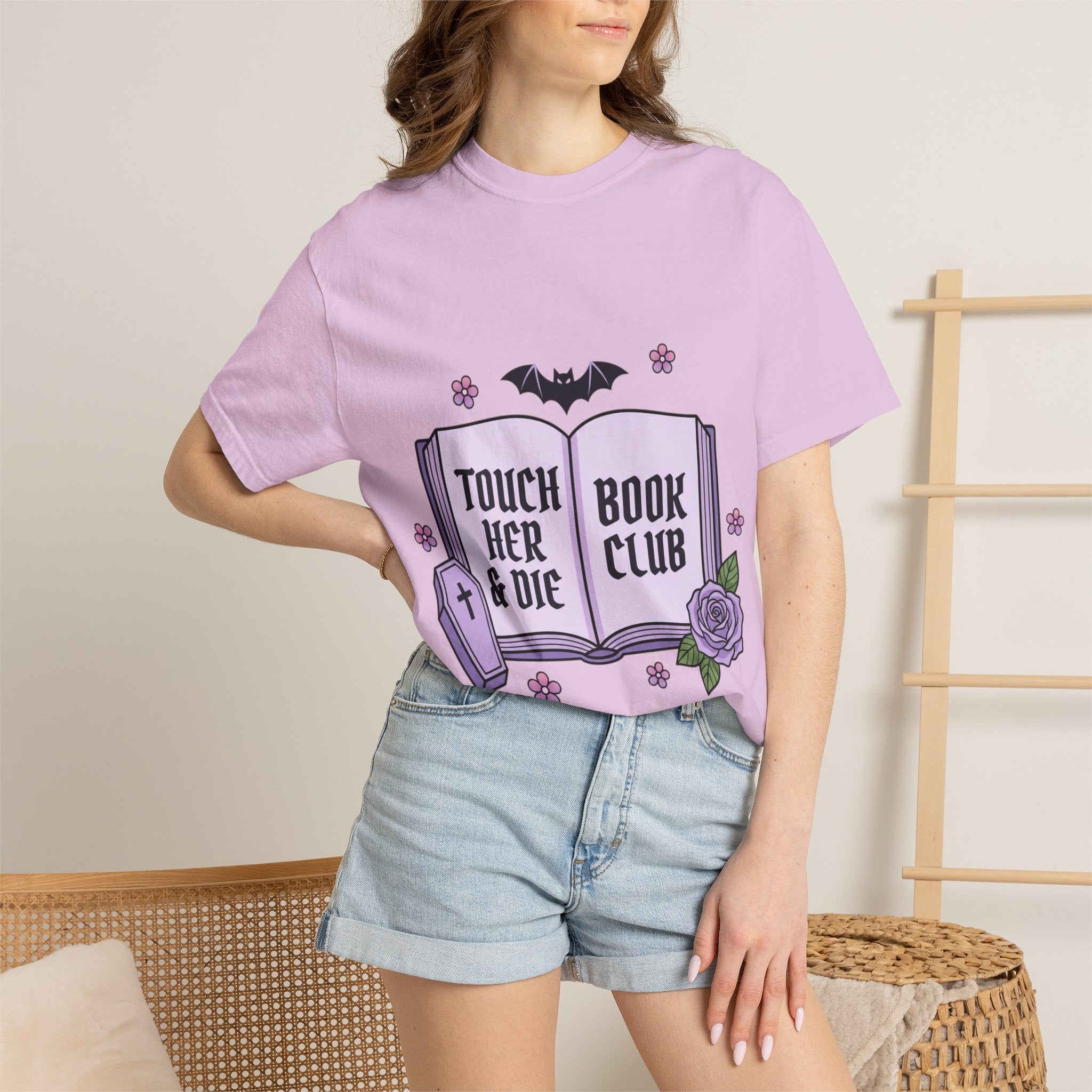 "Touch Her & Die" Gothic Reading Tee (Back: "Fictional Men Are Just Better")