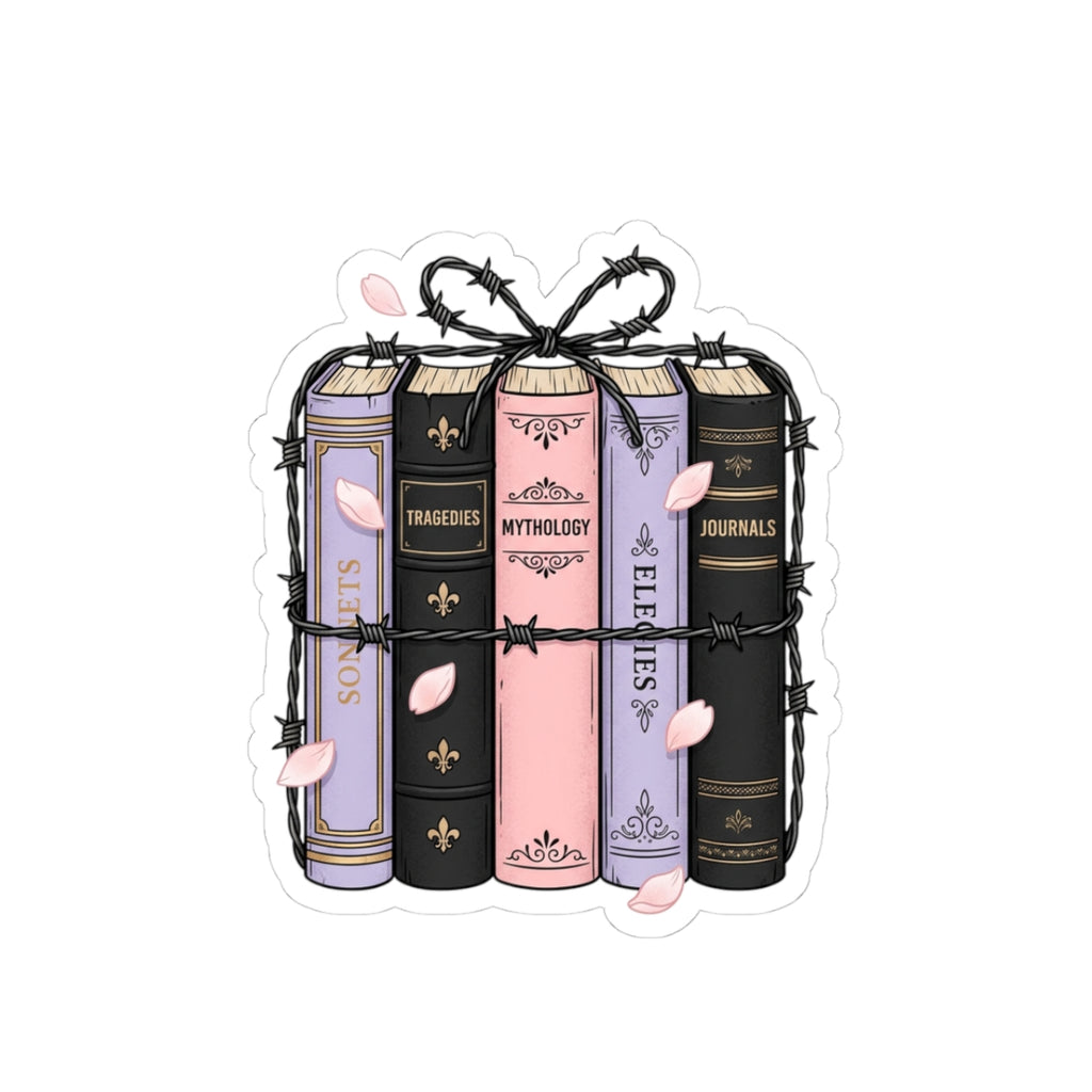 Pastel Gothic Book Stack Kiss-Cut Sticker — Vintage Library Aesthetic