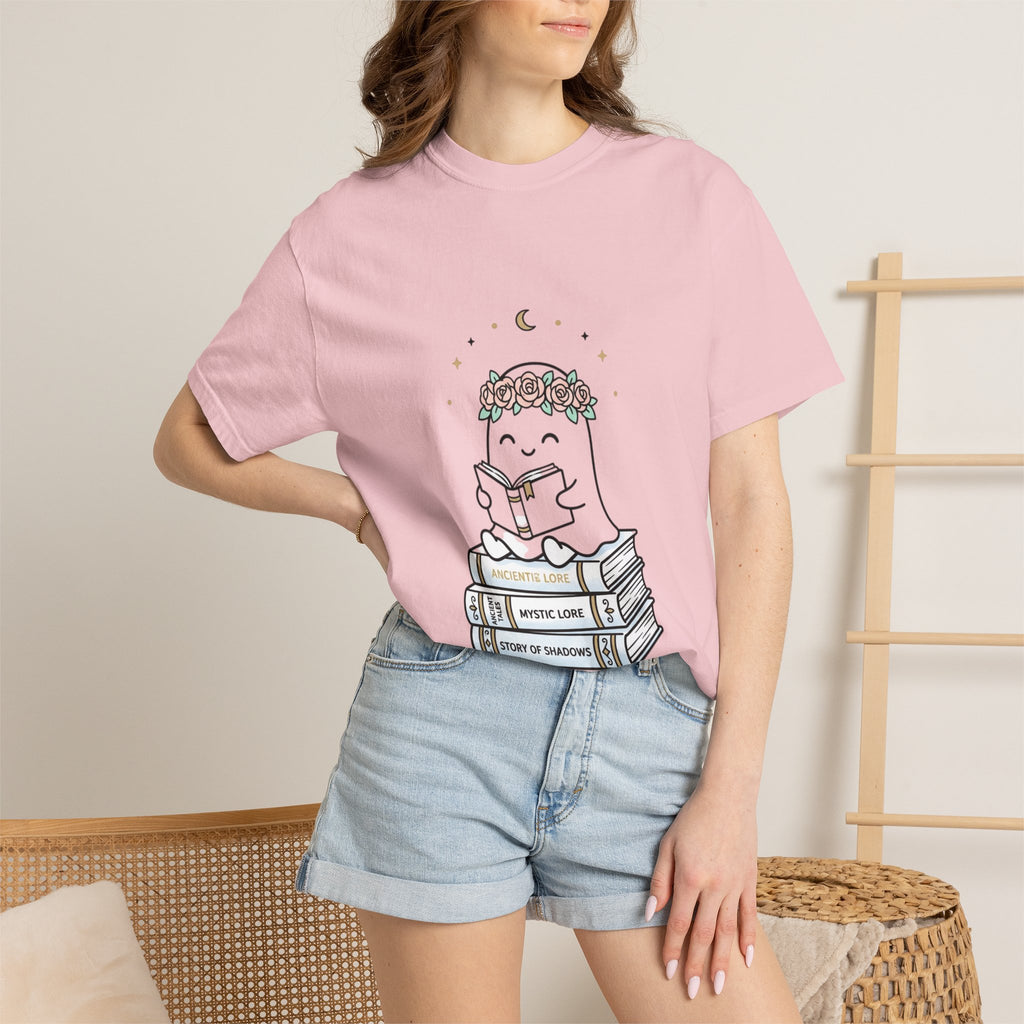 Reading Ghost with Flower Crown T-shirt | Cute Booklover Tee