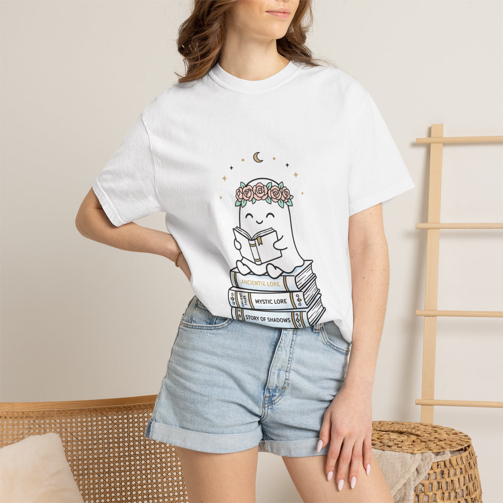 Reading Ghost with Flower Crown T-shirt | Cute Booklover Tee
