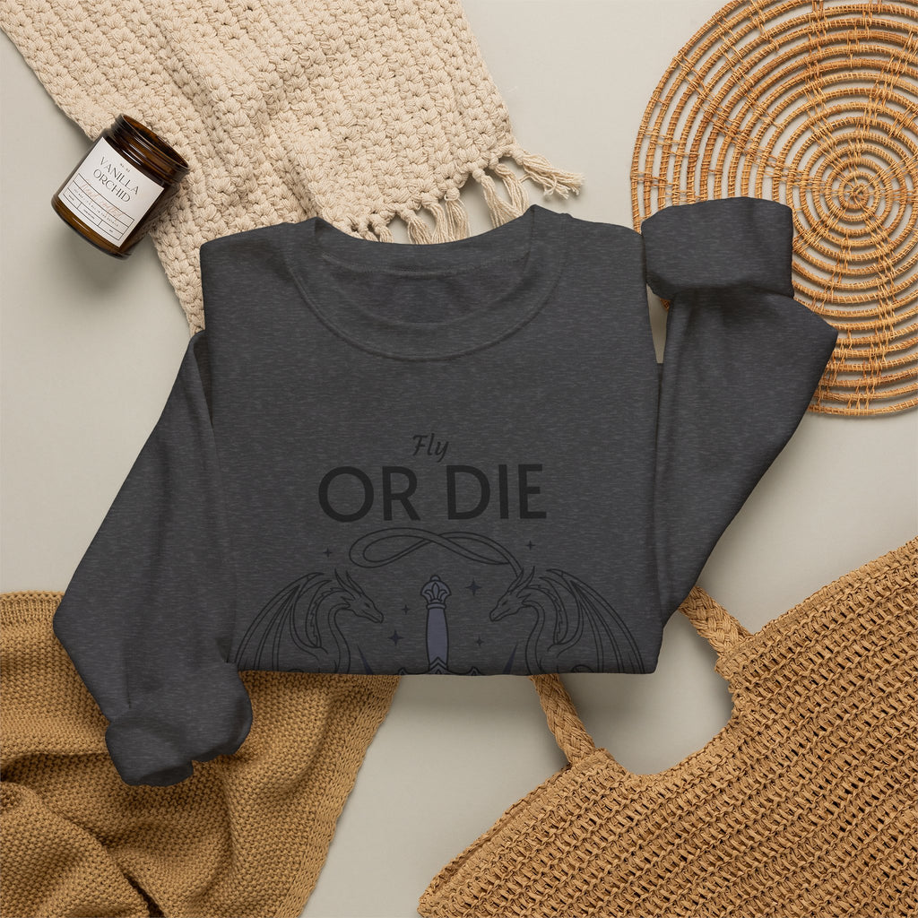 Fly or Die Crewneck Sweatshirt — Gothic Sword & Floral Heart Design