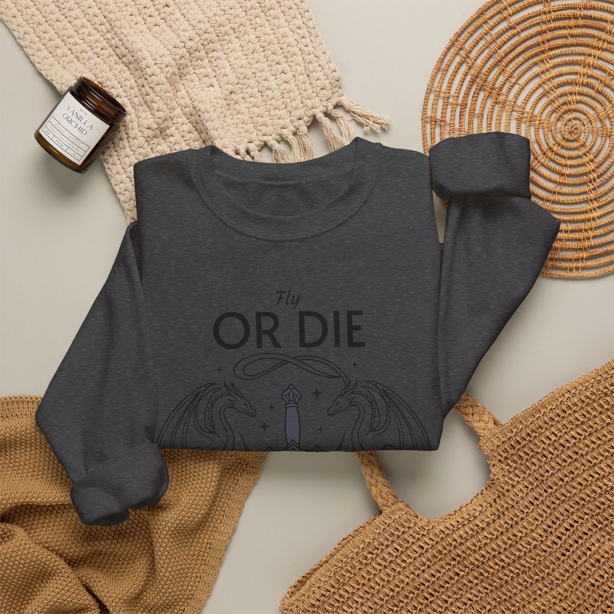 Fly or Die Crewneck Sweatshirt — Gothic Sword & Floral Heart Design