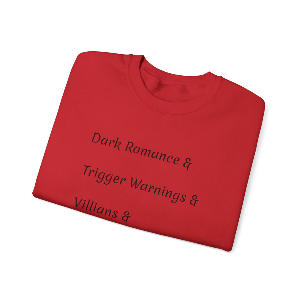 Crewneck Sweatshirt — 'Dark Romance & Trigger Warnings & Villains & Kidnapping & Reverse Harem' Minimal Text Design