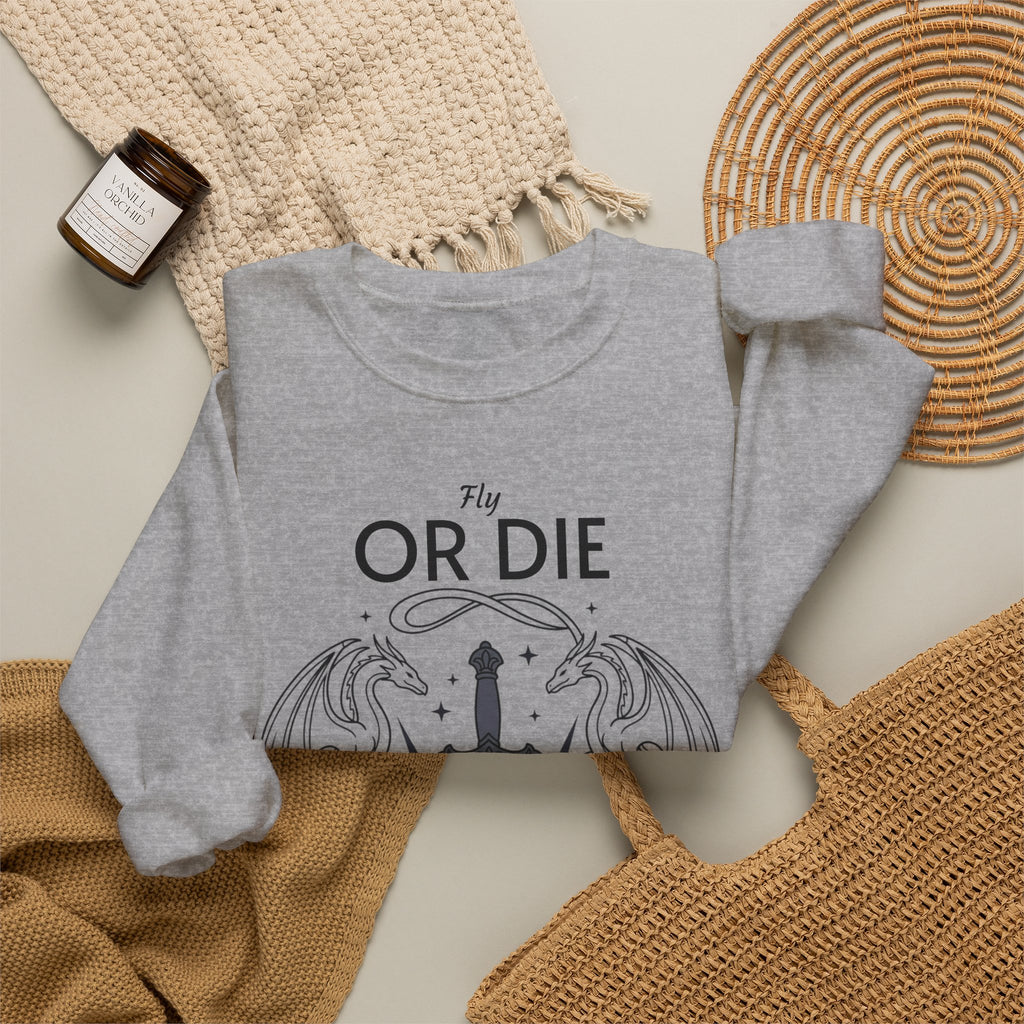 Fly or Die Crewneck Sweatshirt — Gothic Sword & Floral Heart Design