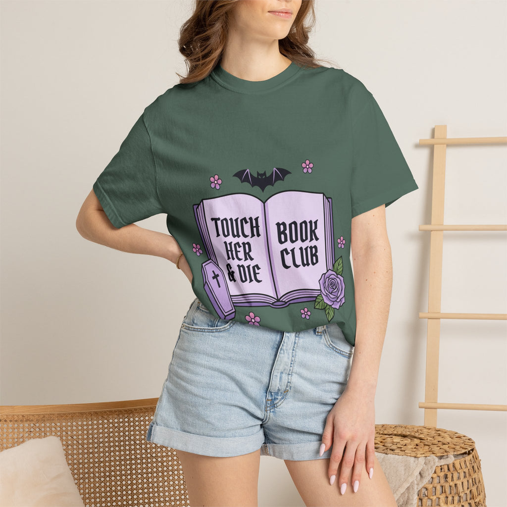 "Touch Her & Die" Gothic Reading Tee (Back: "Fictional Men Are Just Better")