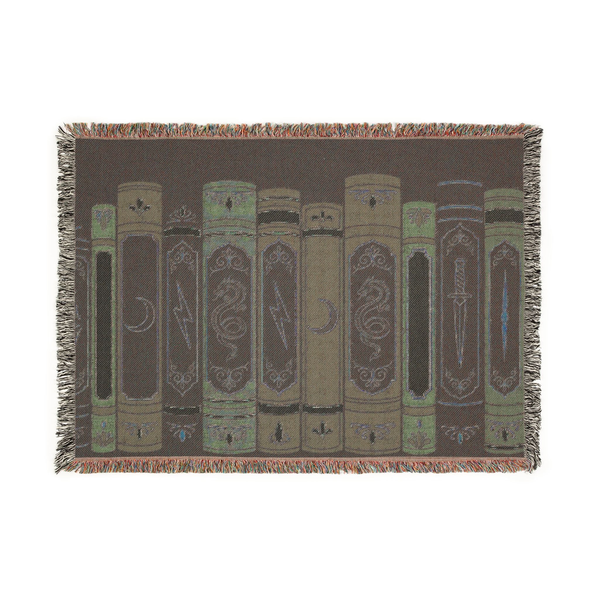 Book Lover Woven Throw Blanket — Vintage Leather Spine Library Design