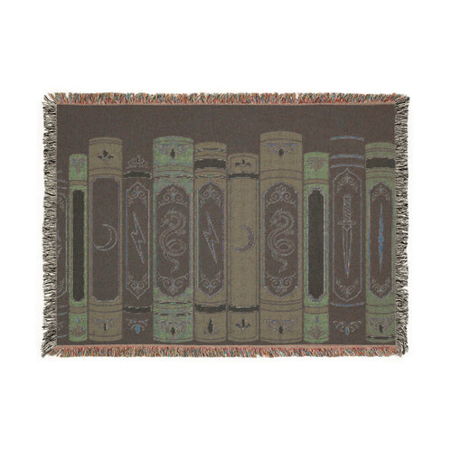 Book Lover Woven Throw Blanket — Vintage Leather Spine Library Design