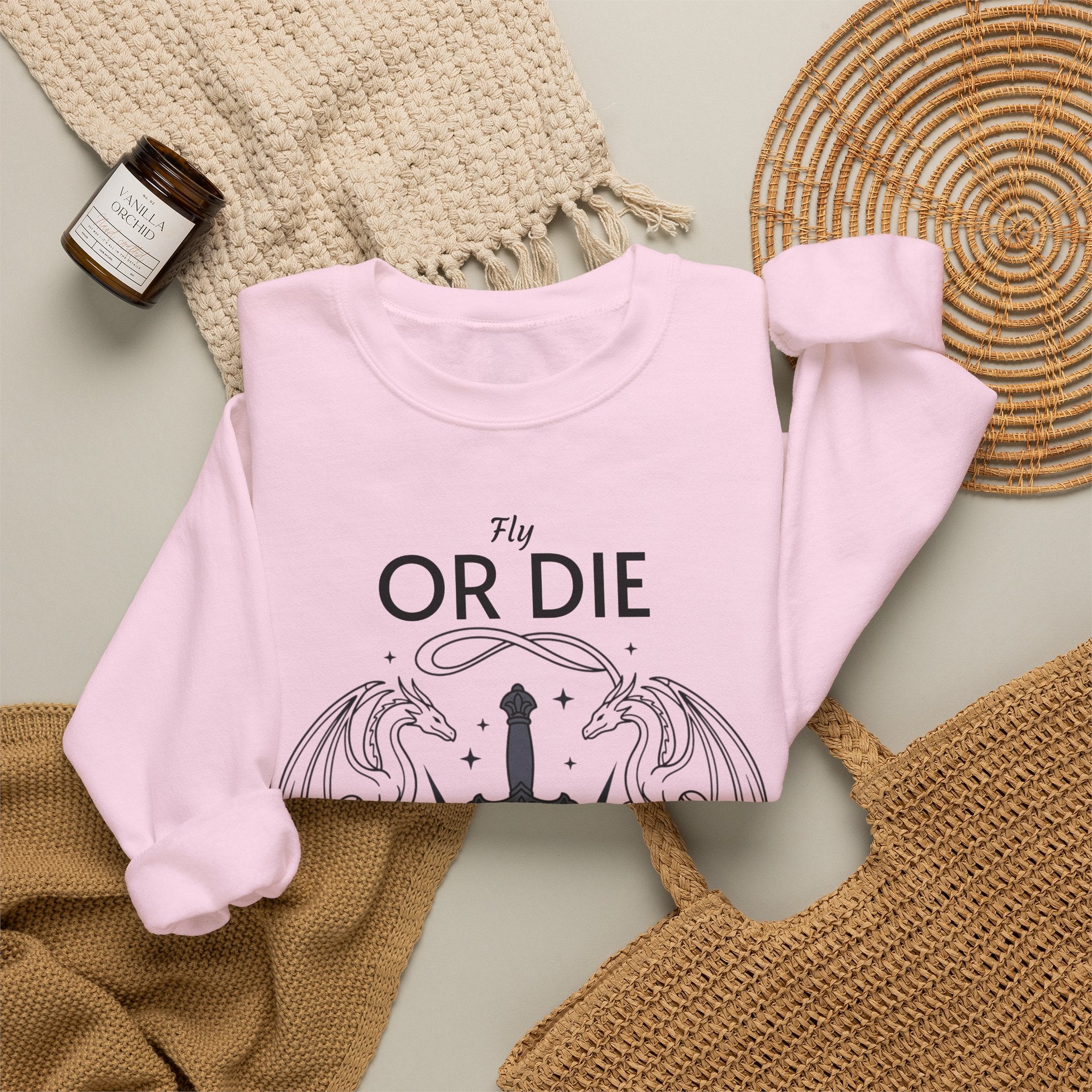 Fly or Die Crewneck Sweatshirt — Gothic Sword & Floral Heart Design