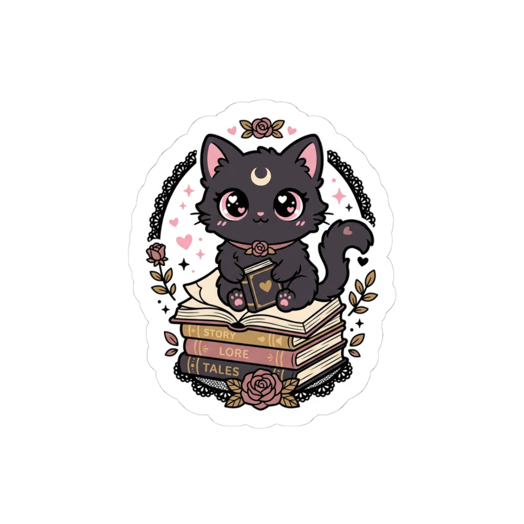 Mystic Black Cat Booklover Kiss-Cut Sticker