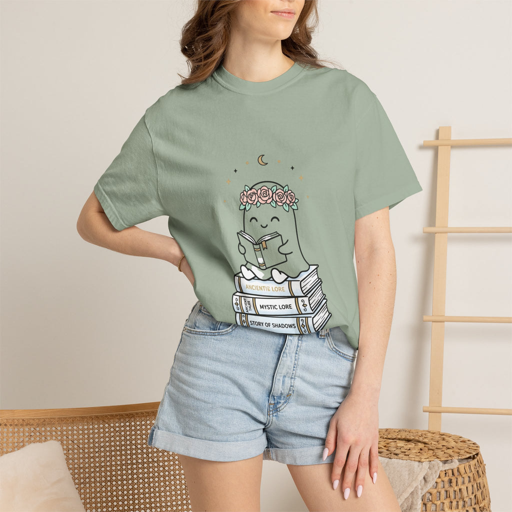 Reading Ghost with Flower Crown T-shirt | Cute Booklover Tee