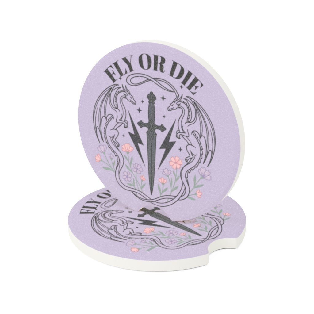 Lavender "Fly or Die" Soapstone Car Coaster - Dragon & Dagger Air Freshener Insert