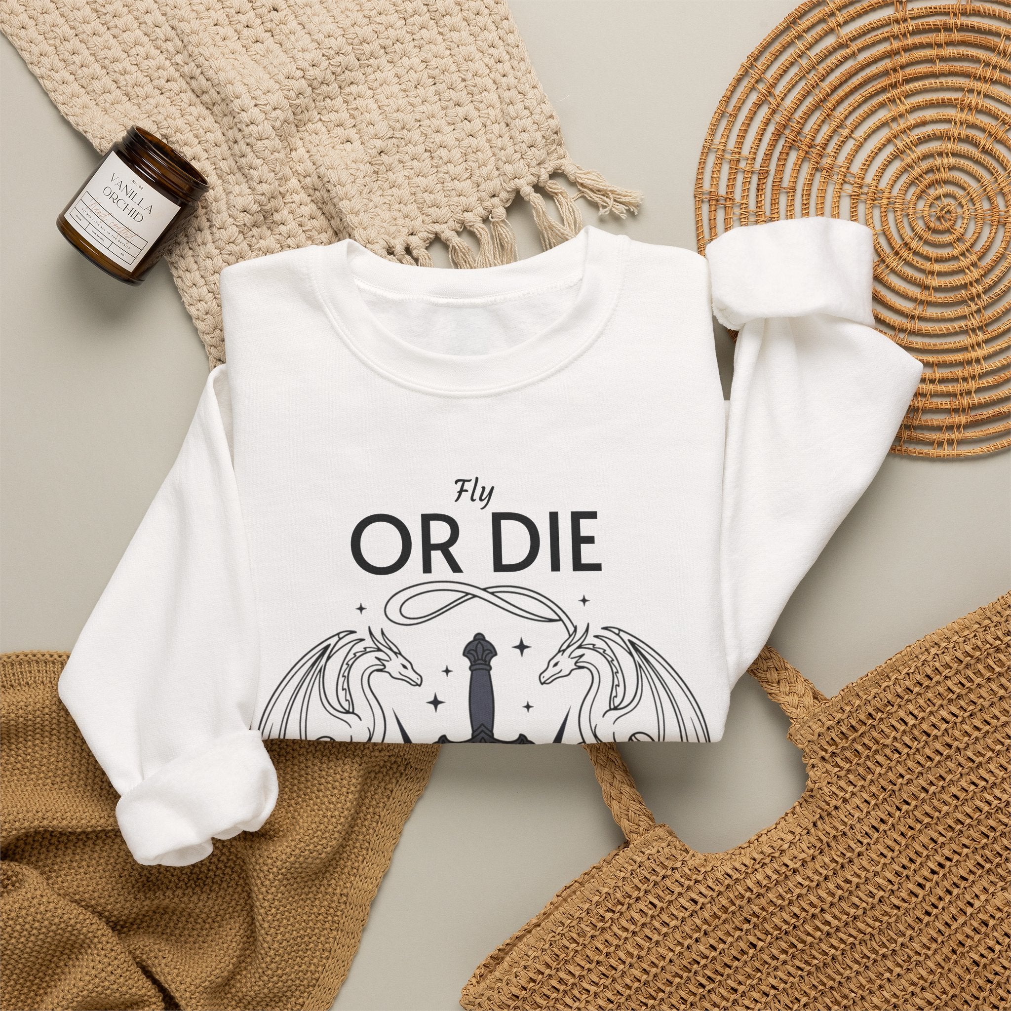 Fly or Die Crewneck Sweatshirt — Gothic Sword & Floral Heart Design